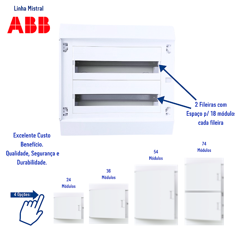 Quadro Distribuição de Disjuntores Emb. Mistral 36 Mód. S/ Barram. T/N ABB