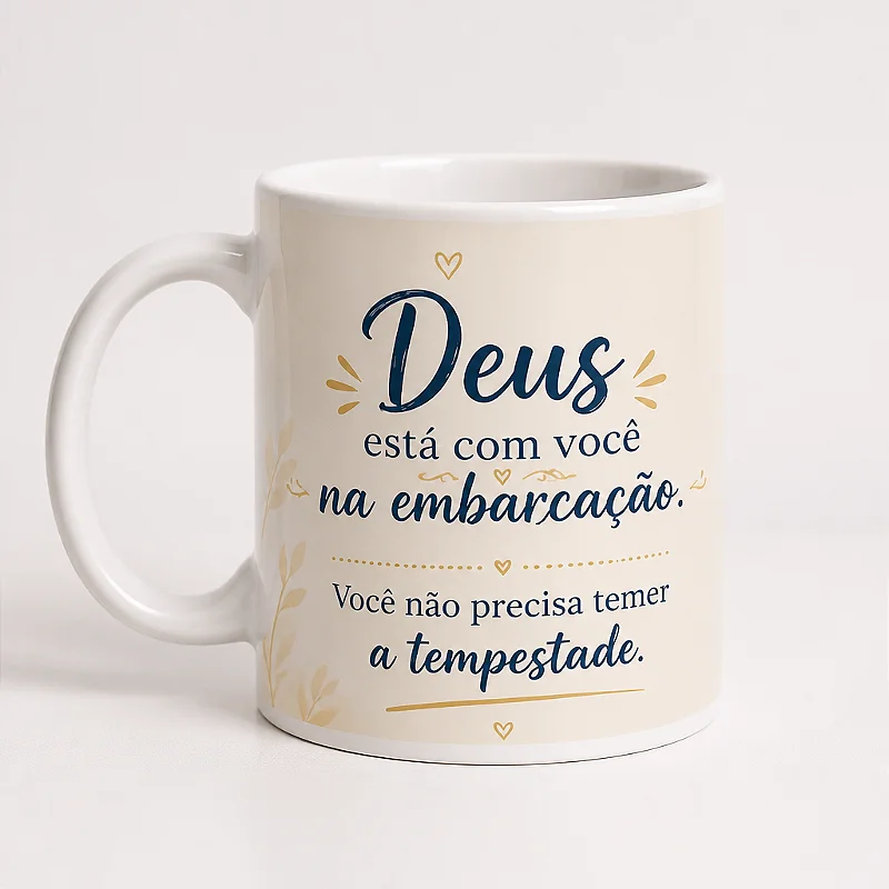 Caneca de Porcelana Deus na Embarcação - 350ml