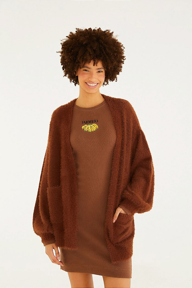 Cardigan Tricot Pelinho Com Bolso