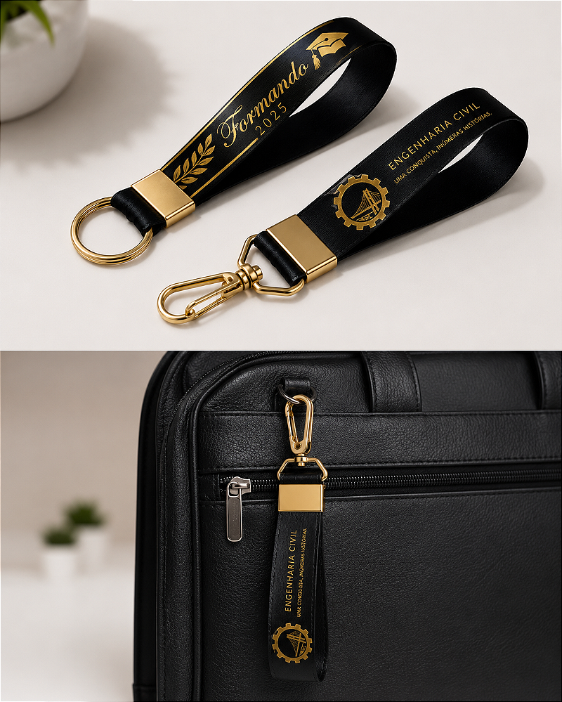 Chaveiro Personalizado Premium em Fita Acetinada