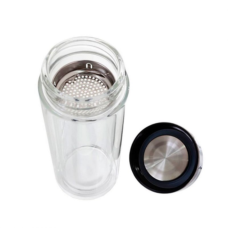 Garrafa Térmica de Vidro com Infusor e Tampa Perolizada 300ml