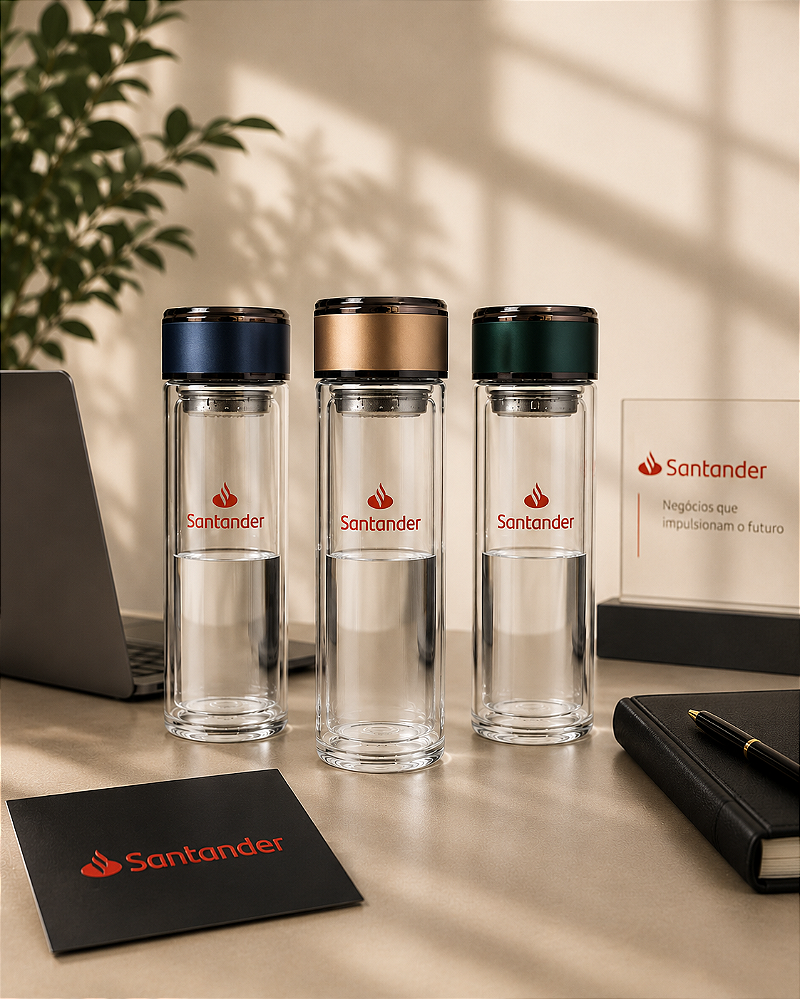Garrafa Térmica de Vidro com Infusor e Tampa Perolizada 300ml