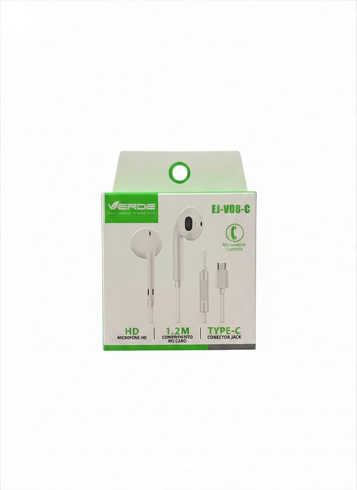 FONE DE OUVIDO EARPHONE VERDE EJ-V08-C TIPO-C BRANCO