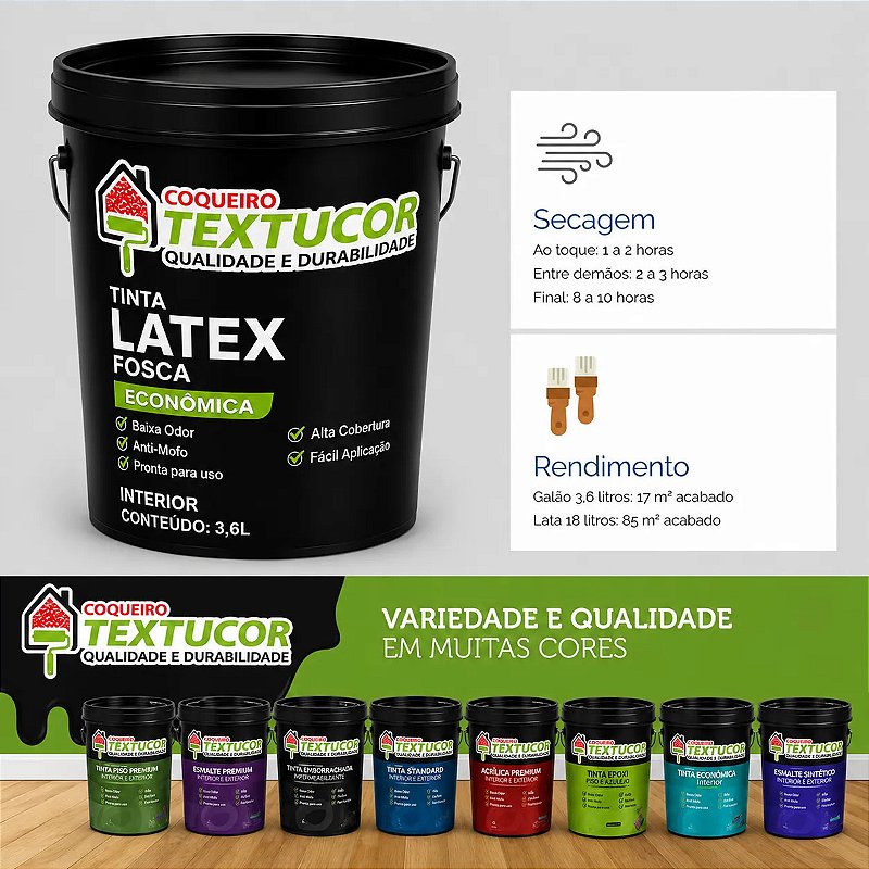 Textucor Tinta Látex Fosca Económica 3,6l Branco Uso Interno