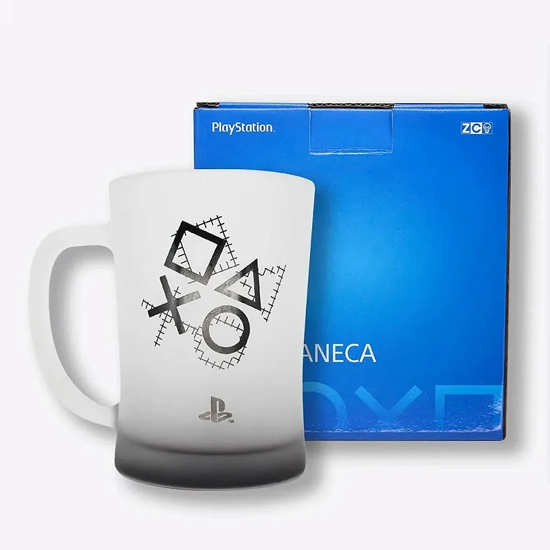 Caneca Playstation Vidro Fosco