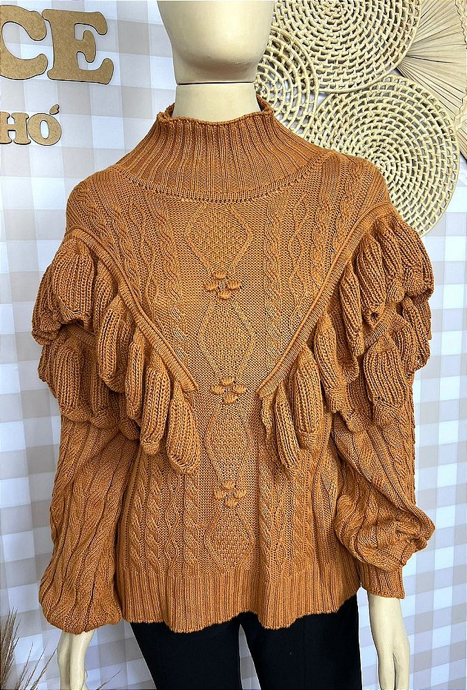 Suéter de Tricô Caramelo Estilo Boho G