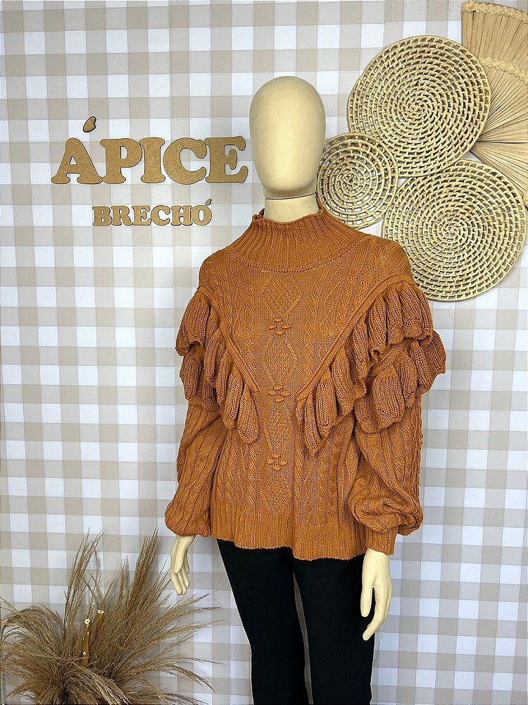 Suéter de Tricô Caramelo Estilo Boho G