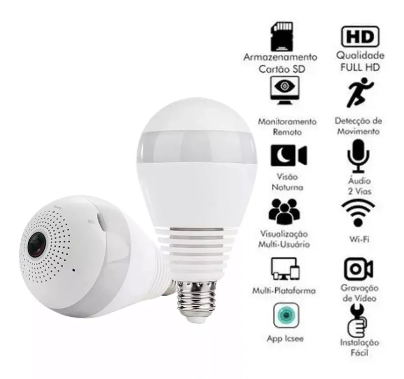 Câmera WiFi Lâmpada Full HD 360° Kapbom