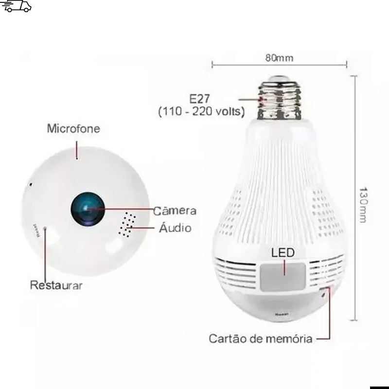 Câmera WiFi Lâmpada Full HD 360° Kapbom