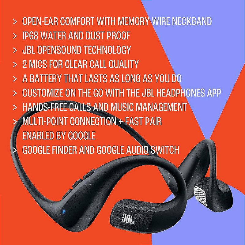 JBL Endurance Pace – Fones de ouvido esportivos de orelha aberta com fita de memória, à prova d'água e à prova de poeira (IP68), 2 microfones formadores de feixe, até 10 horas de música, chamadas