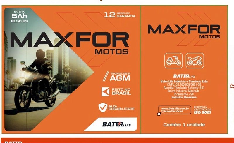 Bateria Moto Maxfor 12V 5Ah BL5DBS