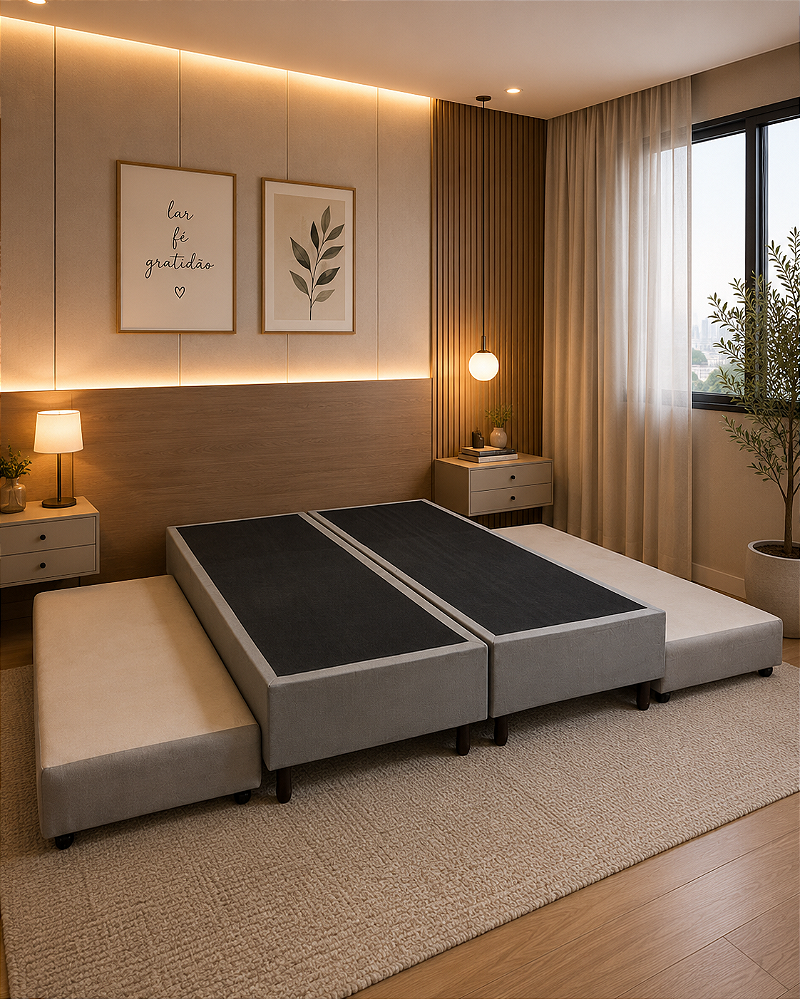 Base Box Casal com cama auxiliar Suede 138X188X56