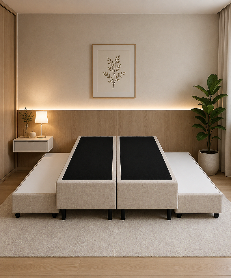 Base Box Casal com cama auxiliar Linho 138X188X40