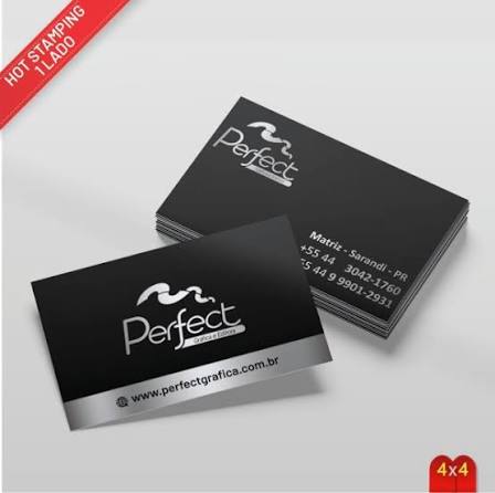 1000 Cartão de Visitas Hot Stamping Prata Toque Aveludado (Soft Touch)
