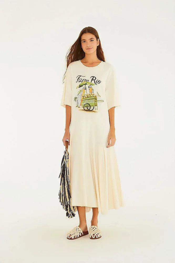 Vestido Midi Estampado Carrinho De Coco