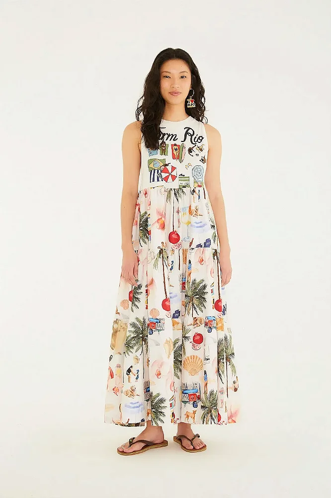 Vestido Midi Estampado Praia Carioca