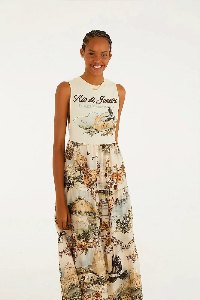 Vestido Longo Estampado Mapa Rio