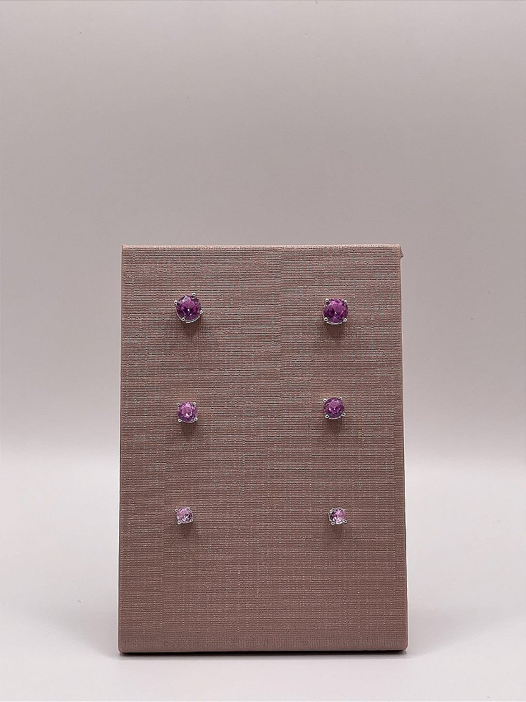 Trio Brincos Pontinhos de Luz Prata 925 - Pink