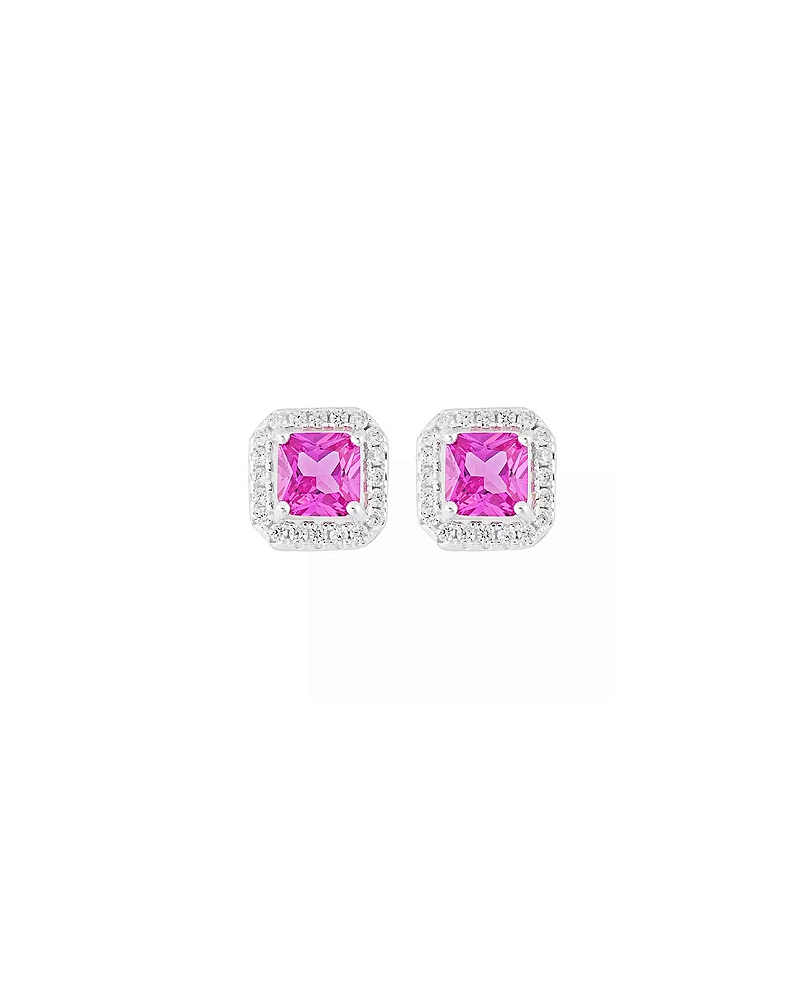 Brinco Quadrado Cravejado Prata 925 - Pink