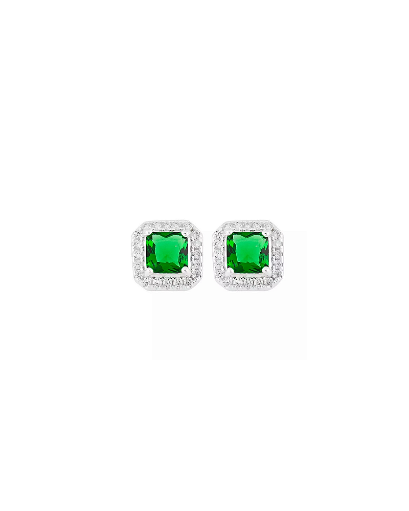 Brinco Quadrado Cravejado Prata 925 - Verde Esmeralda