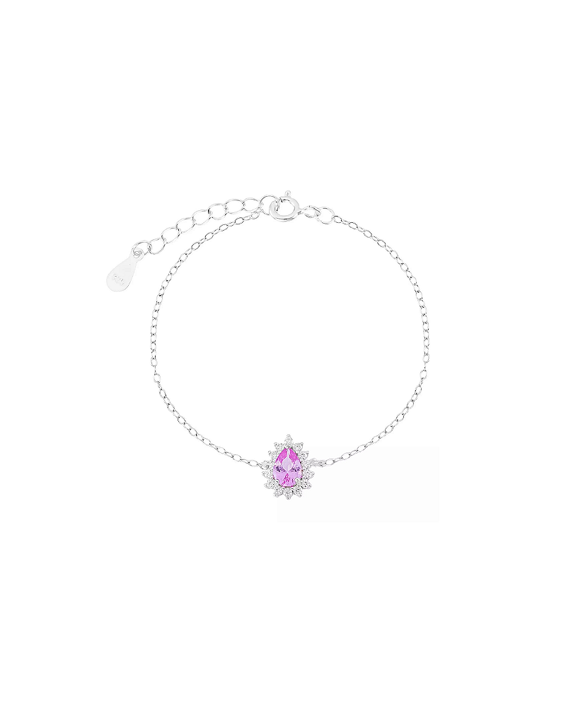 Pulseira Cravejada Gota Pink Prata 925