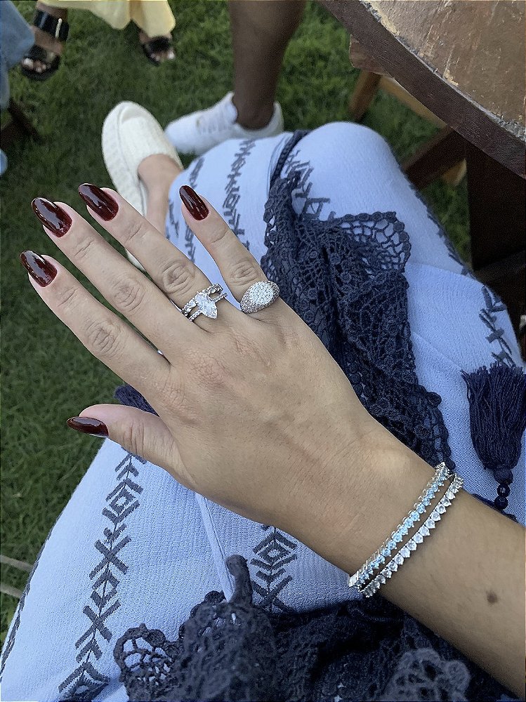 Anel Dedinho Cristal com Zircônia Banho de Ródio Branco