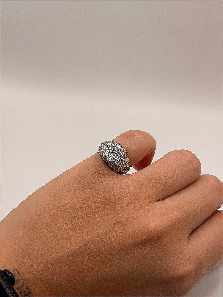 Anel Dedinho Cristal com Zircônia Banho de Ródio Branco
