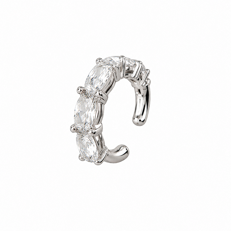 Piercing Fake Oval Cristal em Banho de Ródio Branco