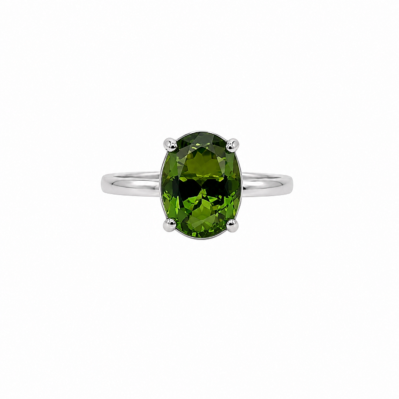 Anel Oval Verde Esmeralda Banho de Prata