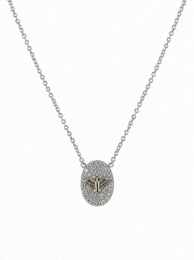 Colar Espírito Santo Zircônia Cristal Banho Ouro + Ródio Branco