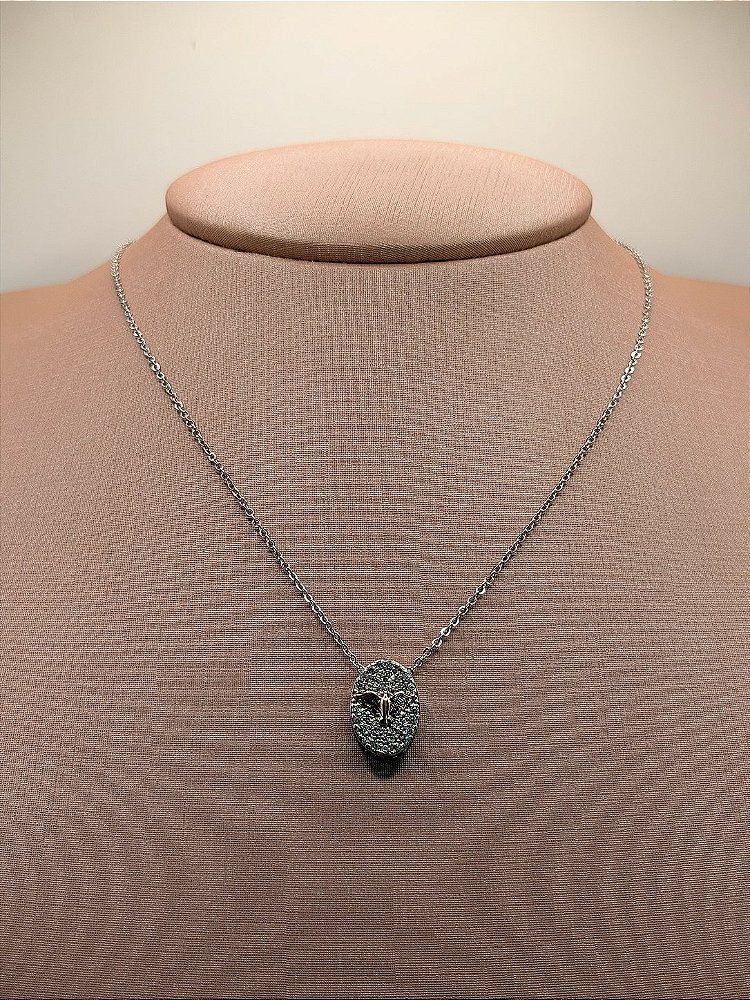 Colar Espírito Santo Zircônia Cristal Banho Ouro + Ródio Branco