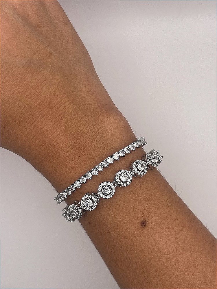 Pulseira Riviera 3 Pontas 3mm (Fecho Joia) Banho de Ródio Branco
