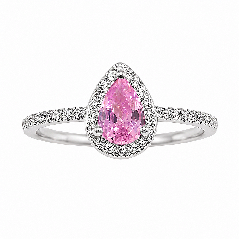 Anel Gota Rosa Zircônia Cristal Banho de Ródio Branco