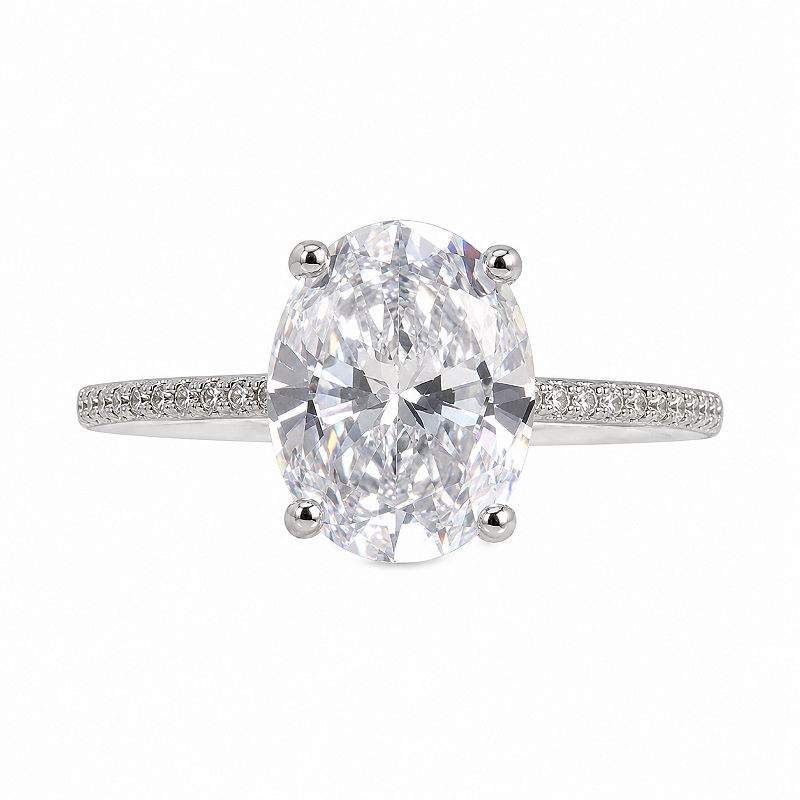 Anel Oval Zircônia Cristal Banho de Ródio Branco