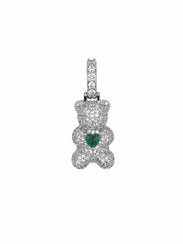 Pingente Ted Zircônia Cristal e Turmalina (Abre a Argola) Banho de Ródio Branco
