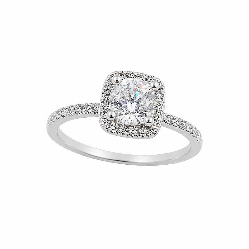 Anel Quadrado Zircônia Cristal Banho de Ródio Branco