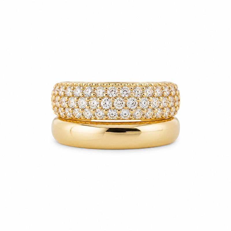 Anel Cristal e Liso Banho de Ouro