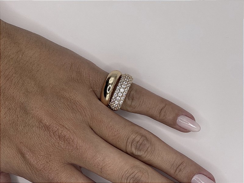 Anel Cristal e Liso Banho de Ouro
