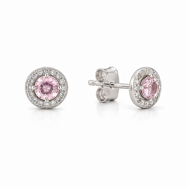 Brinco Pontinho de Luz com Zircônia Banho de Ródio Branco - Cristal e Rosa Claro