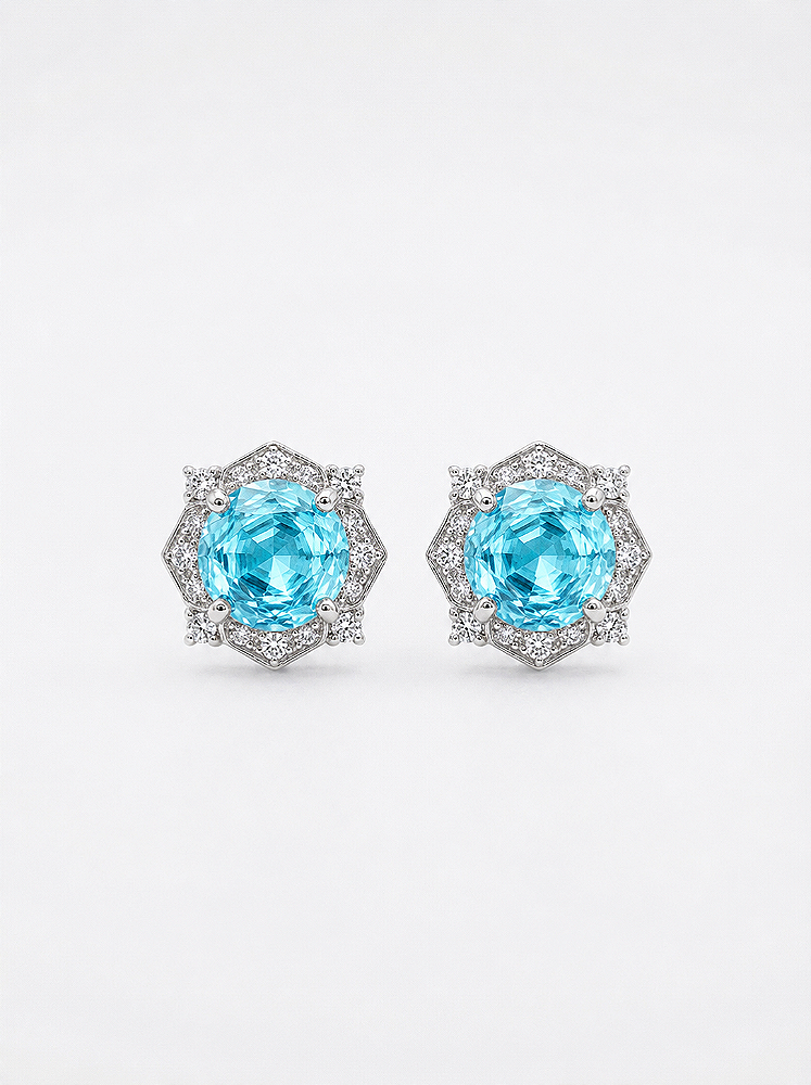 Brinco “Rose Cut” Zircônia Banho de Ródio Branco - Aqua