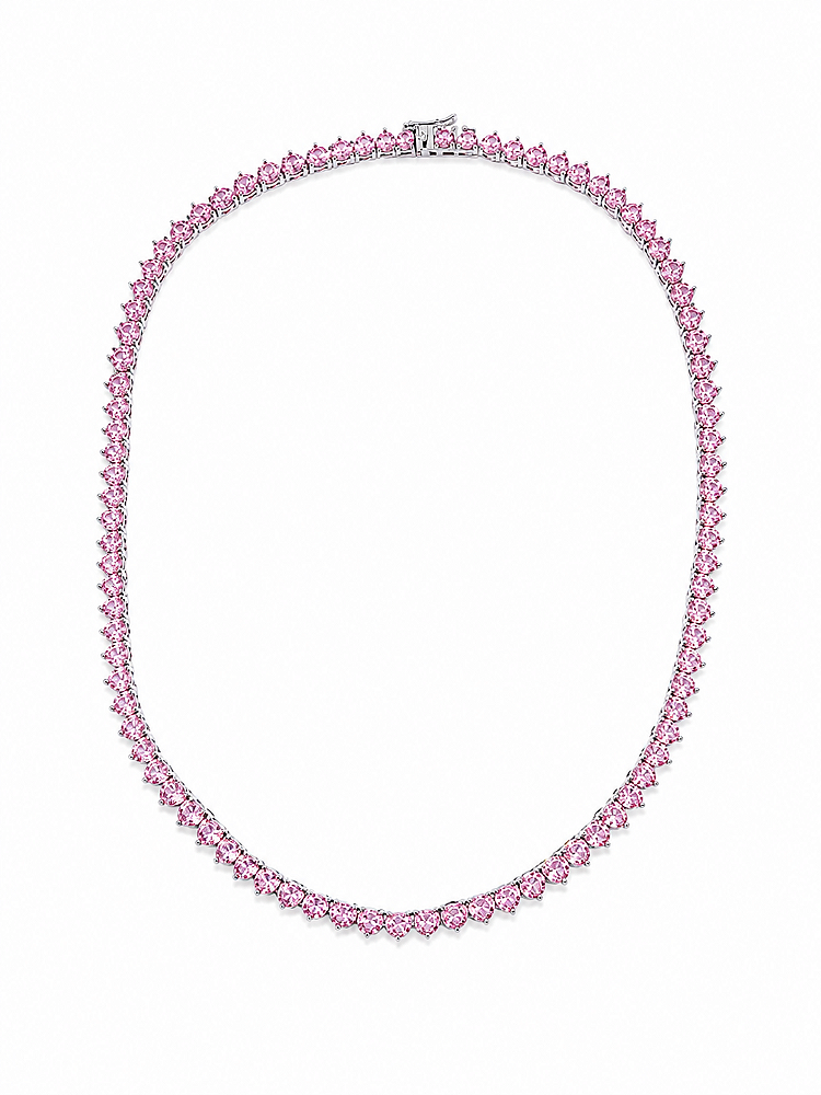 Riviera 3 Pontas com Zircônia Banho de Ródio Branco 4mm - Rosa Claro
