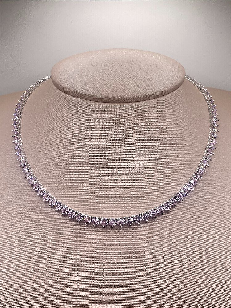 Riviera 3 Pontas com Zircônia Banho de Ródio Branco 4mm - Rosa Claro