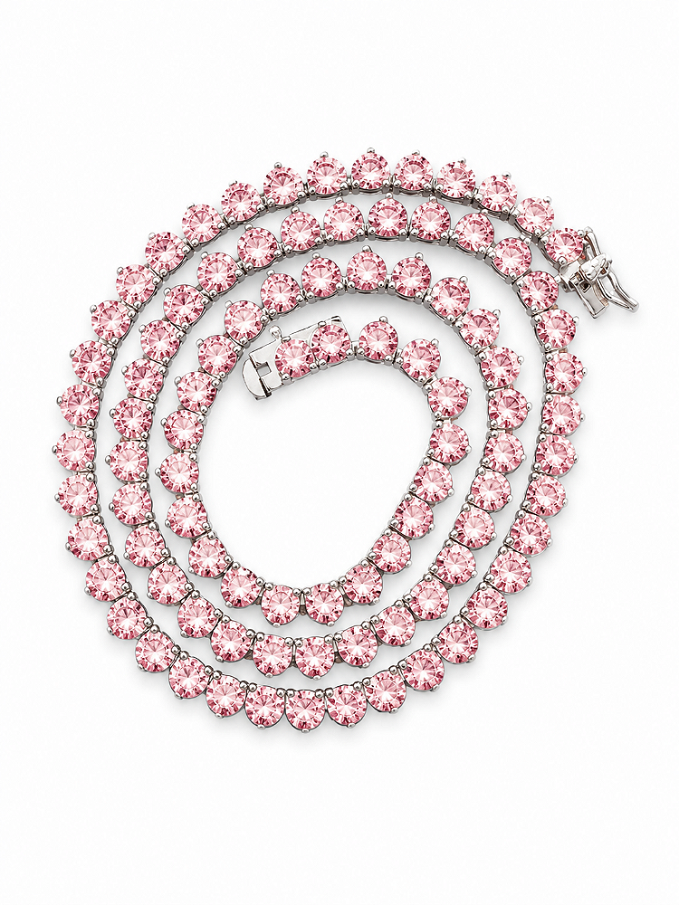 Riviera 3 Pontas com Zircônia Banho de Ródio Branco 4mm - Rosa Claro