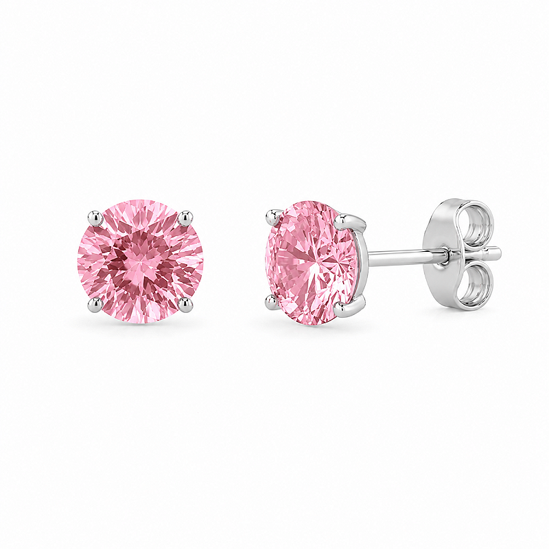 Brinco Ponto de Luz 10mm Banho de Ródio Branco - Rosa Claro