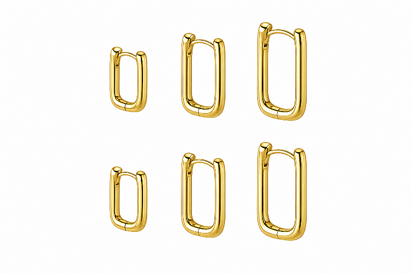 Brinco Trio Argola Retangular Banho de Ouro