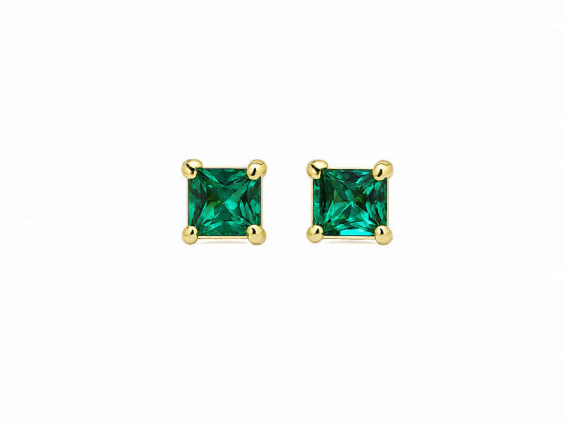 Brinco Quadrado Verde Banho de Ouro