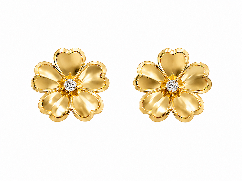 Brinco Flor Sobreposta Banho de Ouro