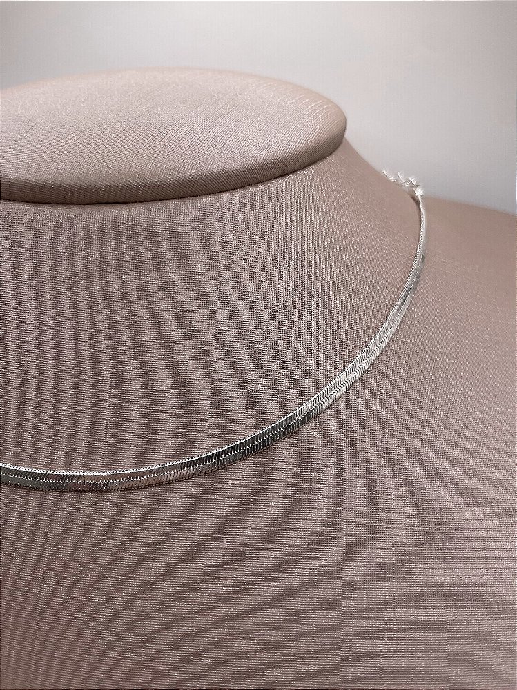Colar Choker Fita Banho de Prata