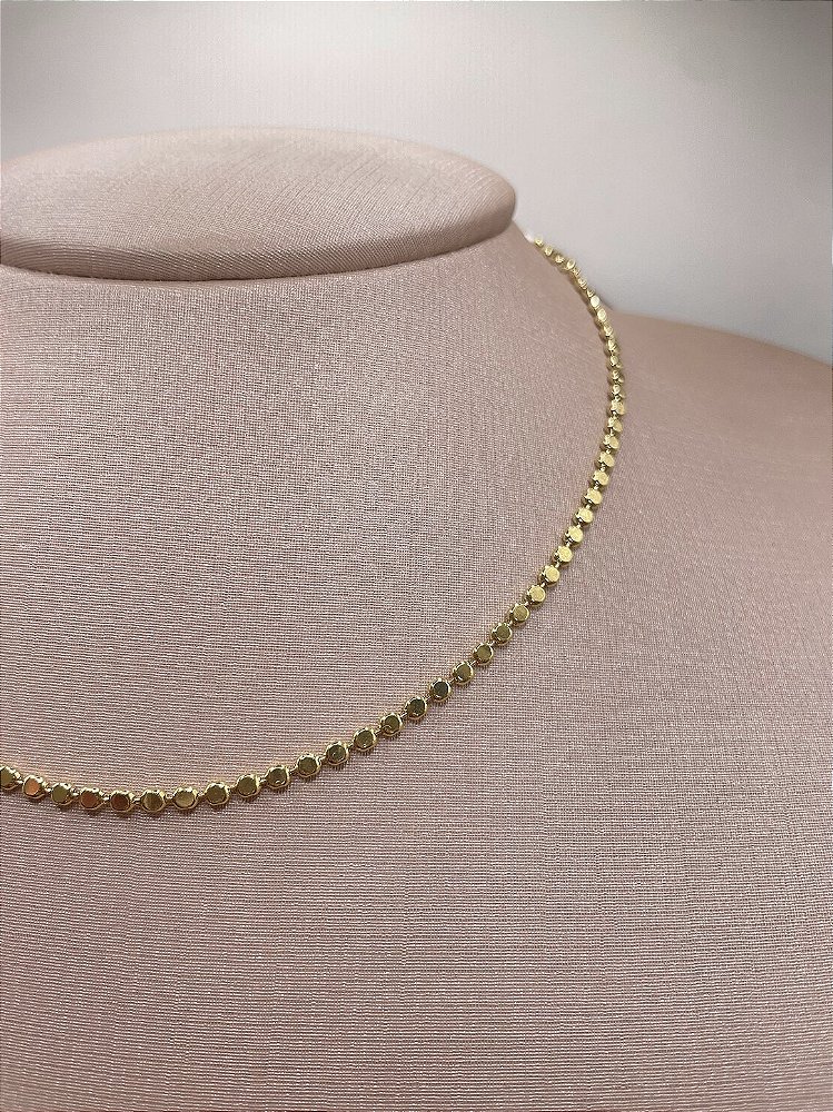 Colar Choker Disco Banho de Ouro