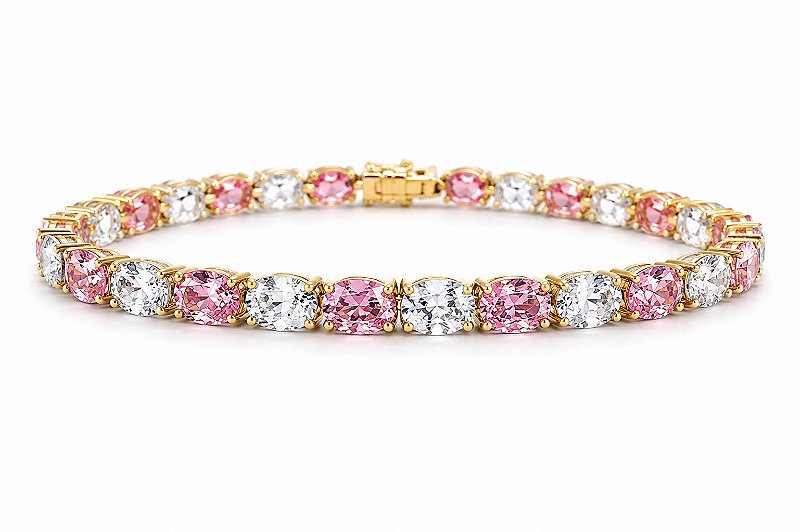 Pulseira Riviera Oval Mista Banho de Ouro